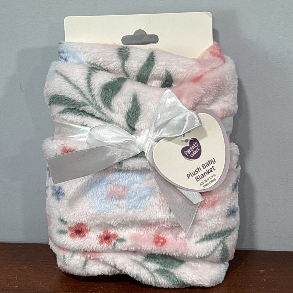 Parents Choice Walmart Girls Pink Plush Baby Blanket Lovey Floral Flowers New